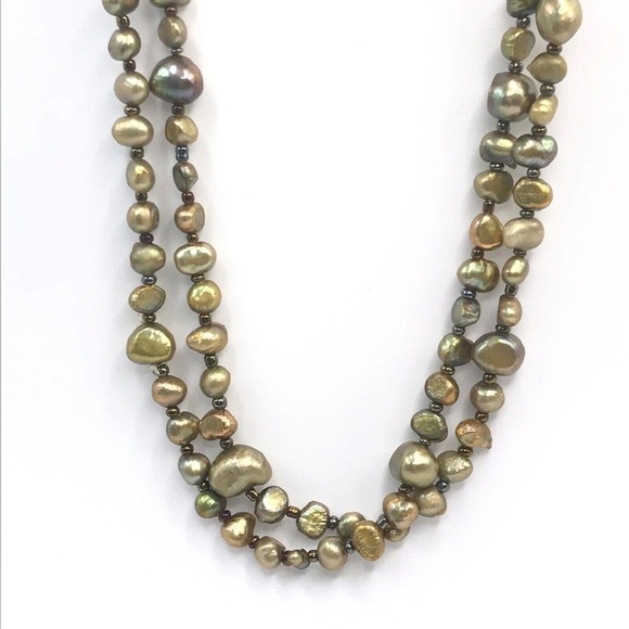 Green Yellow Multicolor Dyed Genuine Pearl Long Strand Necklace 48" - Picture 3 of 9